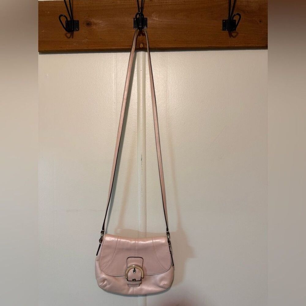 COACH Soho Shell Pearlescent Leather Flap Small
Crossbody Purse Bag